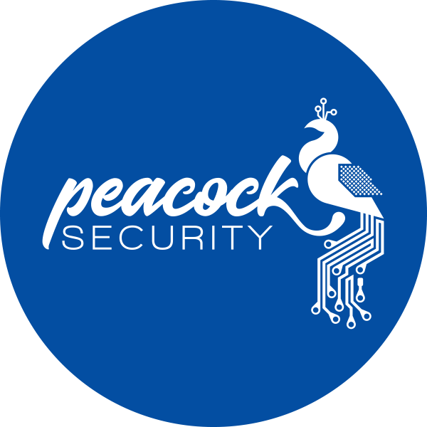 Peacock Security white on blue logo